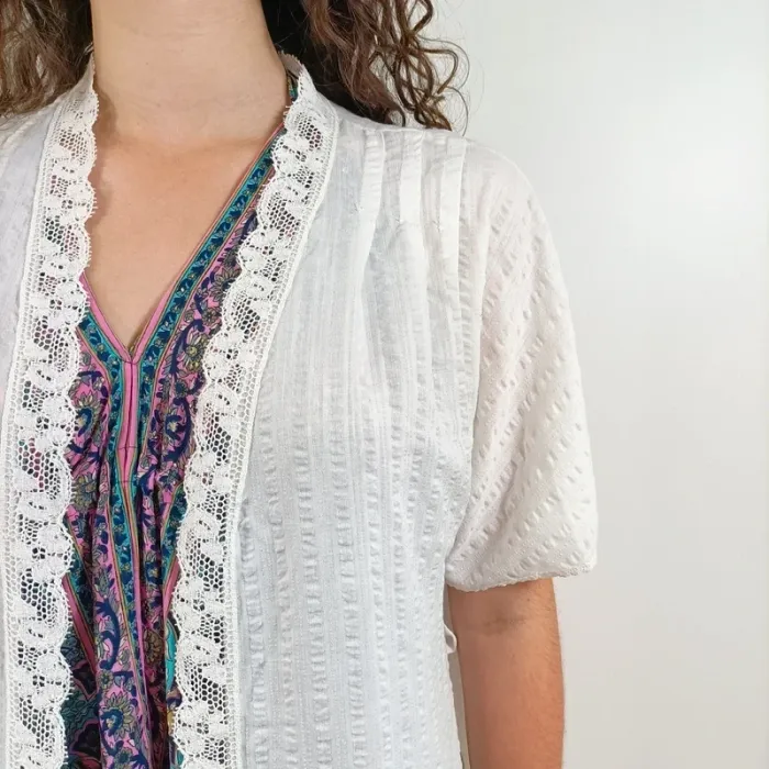 Gilet long blanc Etam ajouré style bohème chic dentelle romantique taille M A1114 - photo numéro 8