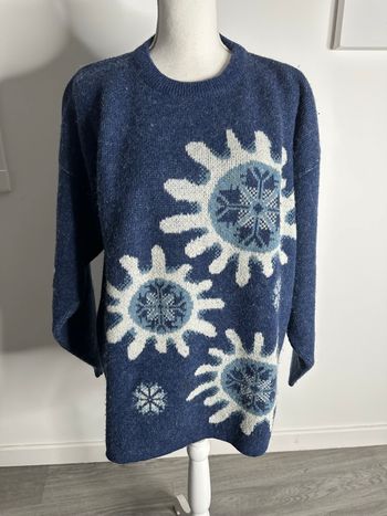 Pull oversize bleu marine et blanc en laine Vintage TXL