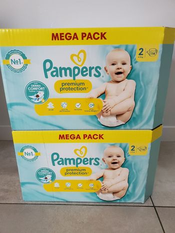 Lot de 2 cartons de couches pampers premium protection taille 2