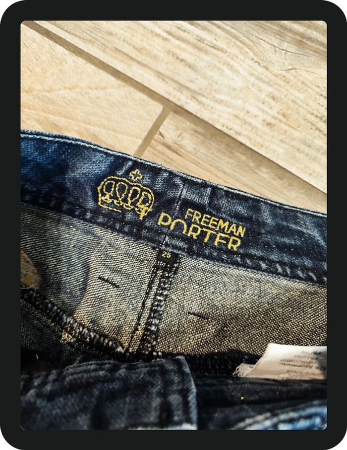 Short en jeans bleu marine pailleté doré Taille 25 Freeman Porter - photo numéro 4