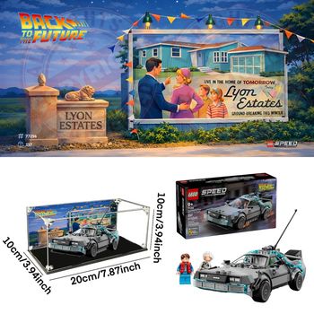 Vitrine + fond Back to the Future (compatible LEGO DeLorean)