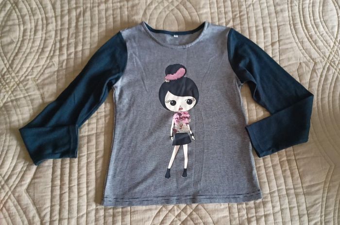 T-shirt manches longues marinière sequins 8 ans