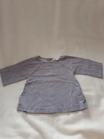 🎀 t-shirt manche longue gris et violet a petit point taille 3 mois 🎀