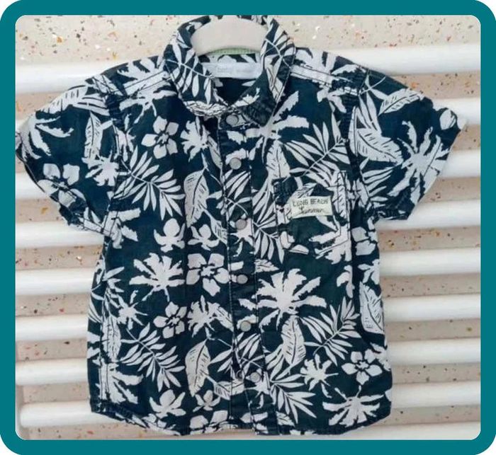 Chemise manche courte style Hawaïenne bleu marine blanc Gémo Taille 6 mois - photo numéro 2