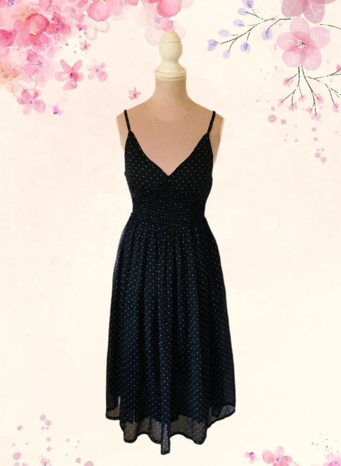 🖤🌿Robe noire pois blancs décolletée vintage 3 Suisses black dress white polka dots🌿🖤 - photo numéro 2