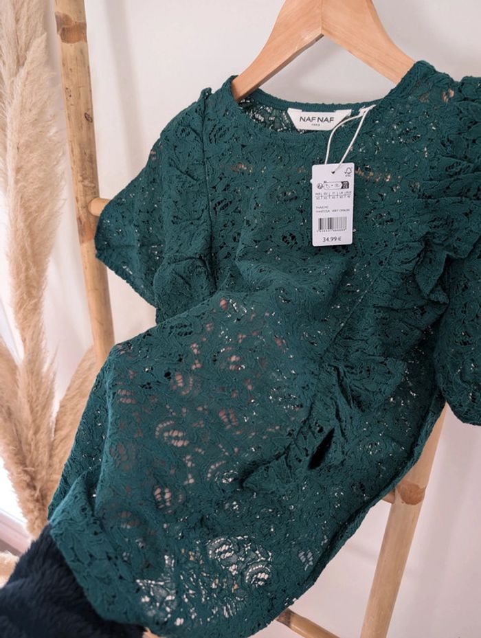 Top dentelle vert sapin neuf Naf Naf - photo numéro 5