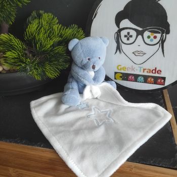 Doudou Ours Bleu Blanc Baby Nat' Ourson mouchoir BN0388 Étoile #geektradedoudou