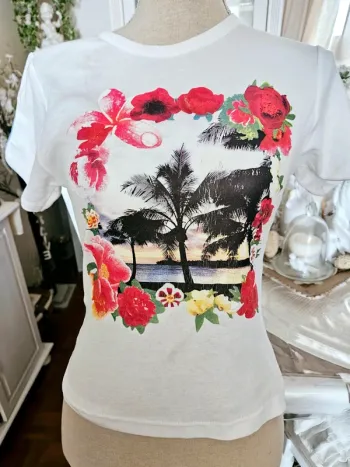T-shirt blanc fleurs tropical Be Some One Taille 38 Neuf