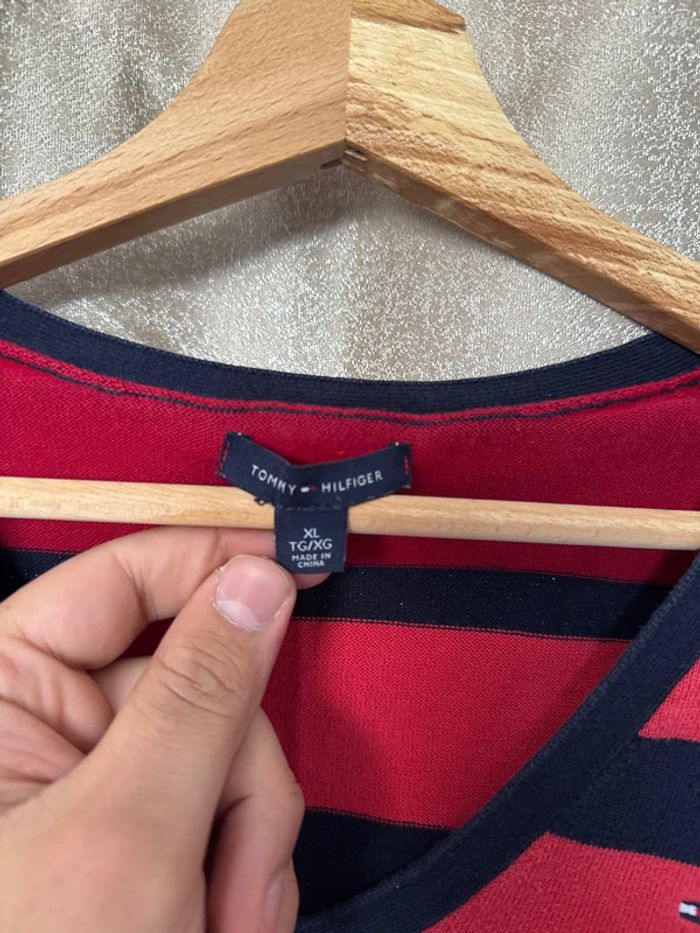 Pull Tommy Hilfiger Femme – Col V – Rayé Rouge/Blanc/Bleu – Taille XL - photo numéro 7