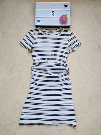 Robe femme – T 36/ S – Jennyfer – blanche à rayures bleues