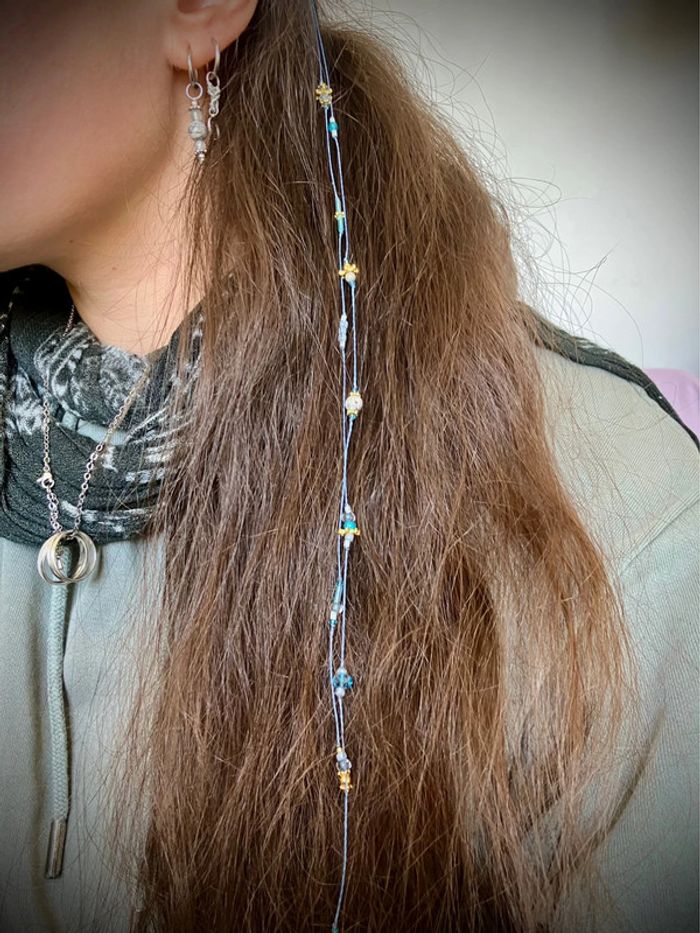 Bijou de cheveux, ateba, macramé pierre Apatite - photo numéro 5
