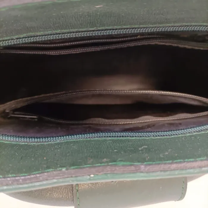 Sac effet cuir autruche vert foncé - fermeture dorée - Anses - style chic rétro S010 - photo numéro 5