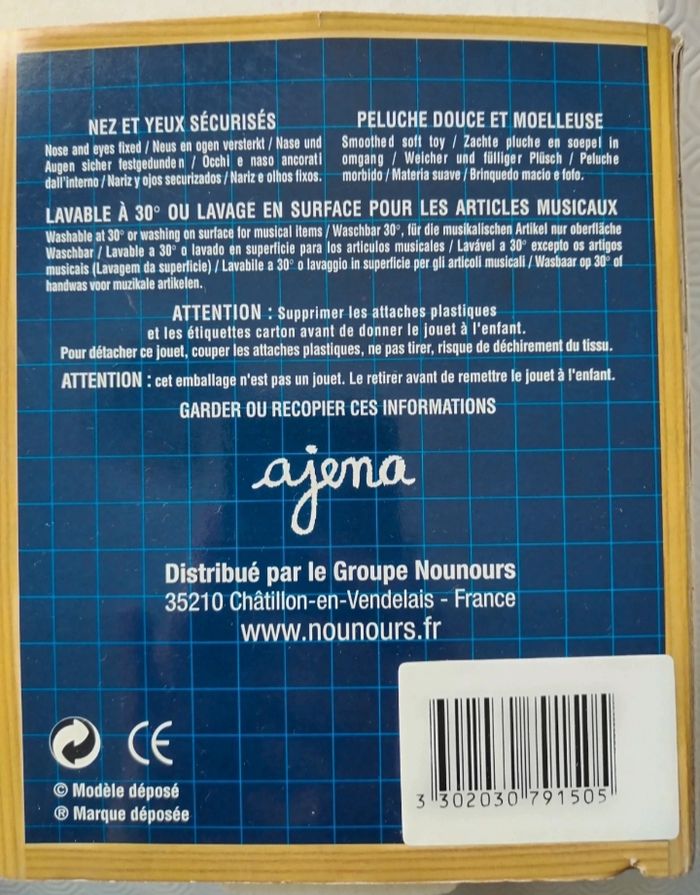 Ours en peluche bleu Ajena neuf - photo numéro 2