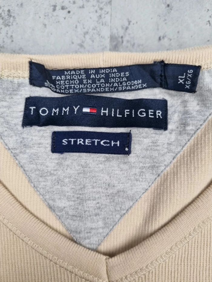 Pull col V manches courtes Tommy Hilfiger beige – Taille XL Homme - photo numéro 6