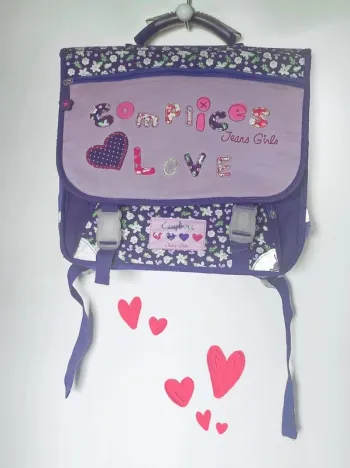 Cartable scolaire violet fleur rose / Complices - 35x30cm