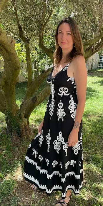 Robe longue noire et blanche d'été , style bohème  taille S/M