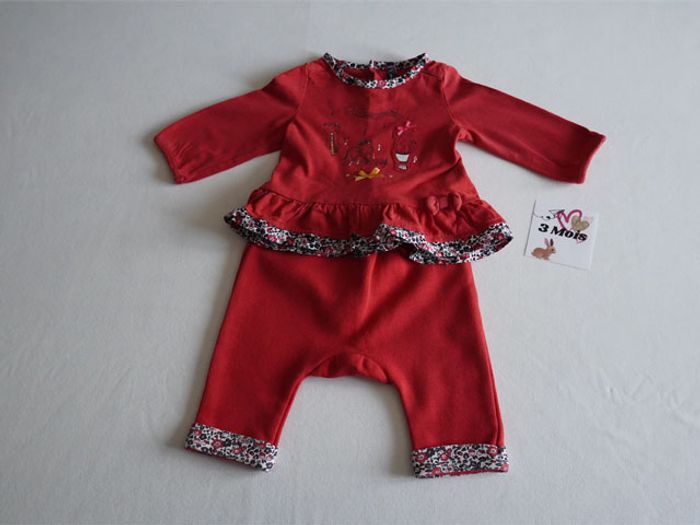 Ensemble rose corail Sergent Major 3 mois : Pantalon en sweat fantaisie + haut brodé fantaisie