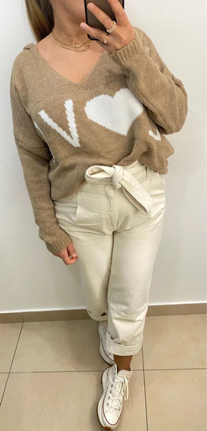 Superbe Pull A Capuche Col V Taille Unique - photo numéro 3