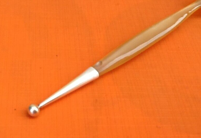 Années 1900 Cuillère à bouillie en corne de bovin Fleuron boule métal argenté - photo numéro 7