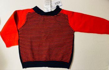 Gilet Jacadi - 6 mois (67 cm) - coton 80% et laine 20% - blue marine et rouge