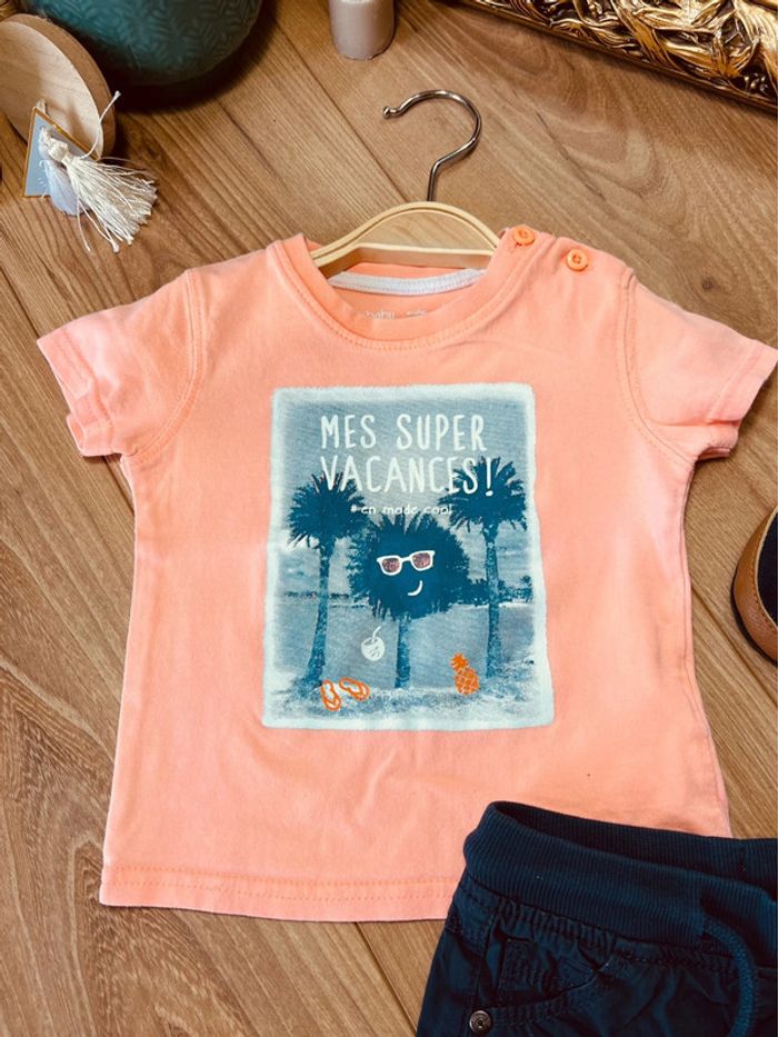 Taille 6 mois ensemble 2 pièces d’été garçon TAO Gemo orange et bleu marine * vacances * 💙 - photo numéro 2