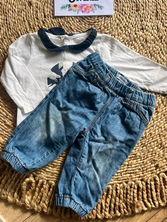Ensemble jean et teeshirt avec col 6 mois - photo numéro 2