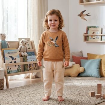 Sweat Brodé & Pantalon Fille 3–4 Ans – Ensemble Chic "L'Hirondelle"