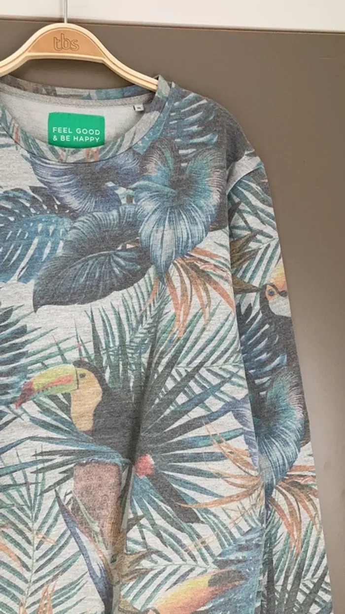 Sweat-shirt homme gris chiné imprimé végétal XL Jules - photo numéro 4