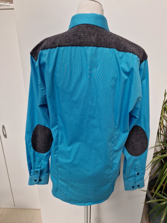 Chemise Bi Matière Bleu Avec Poche Et Details Noirs Et Gris - photo numéro 5