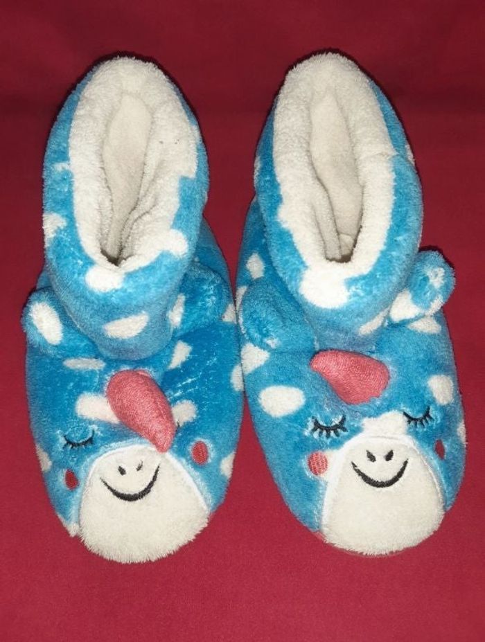 Chaussons bleu à pois enfant licornes
