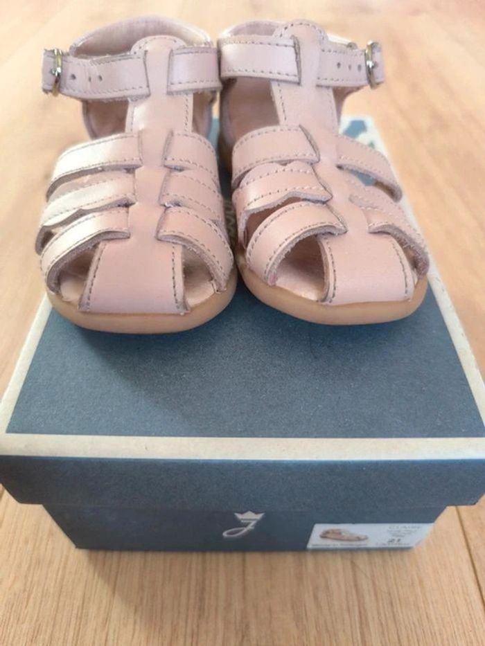 Paire de sandales cuir rose pâle Jacadi - Taille 21 - photo numéro 4