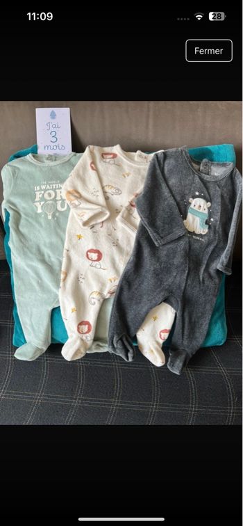 Lot 3 pijamas neufs velours 3 mois