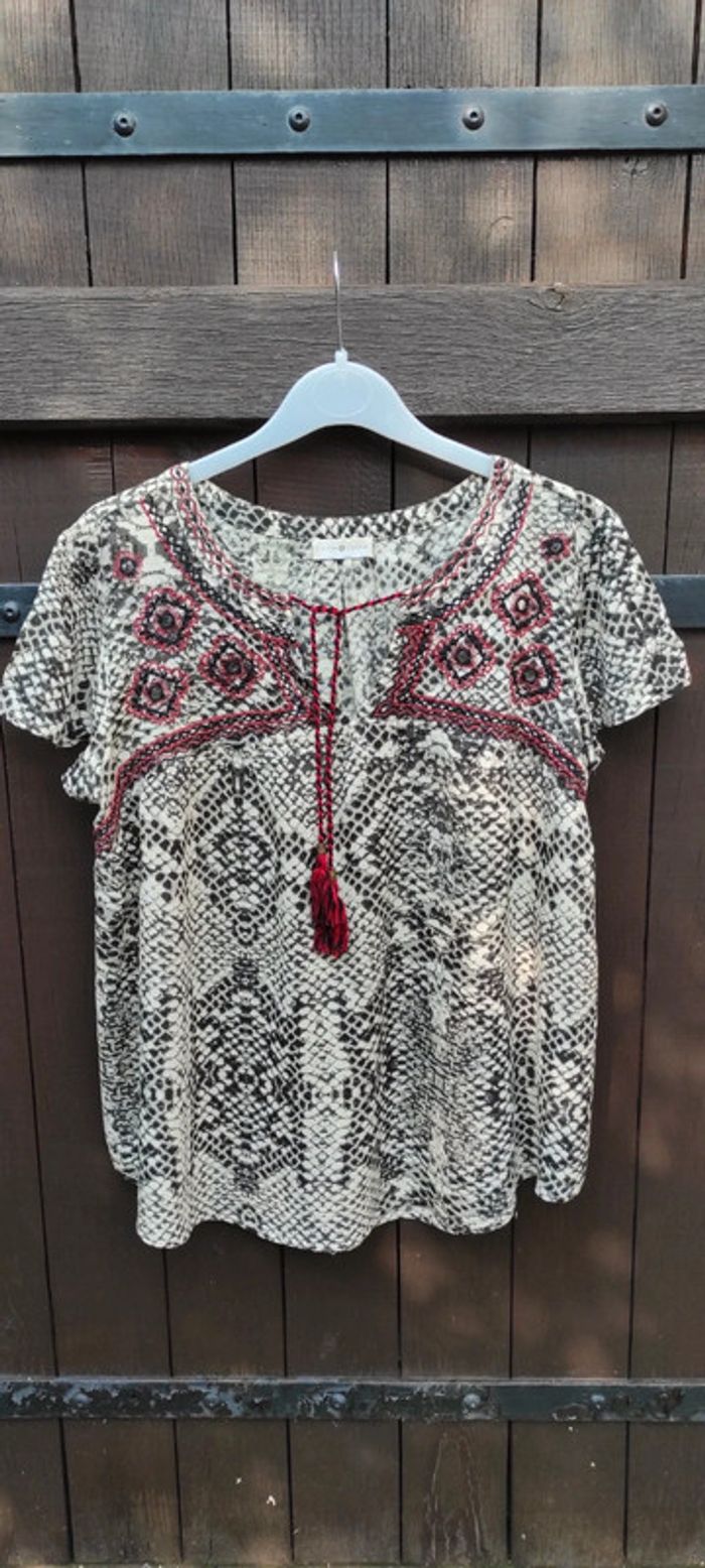 Tunique beige/noire/Bordeaux