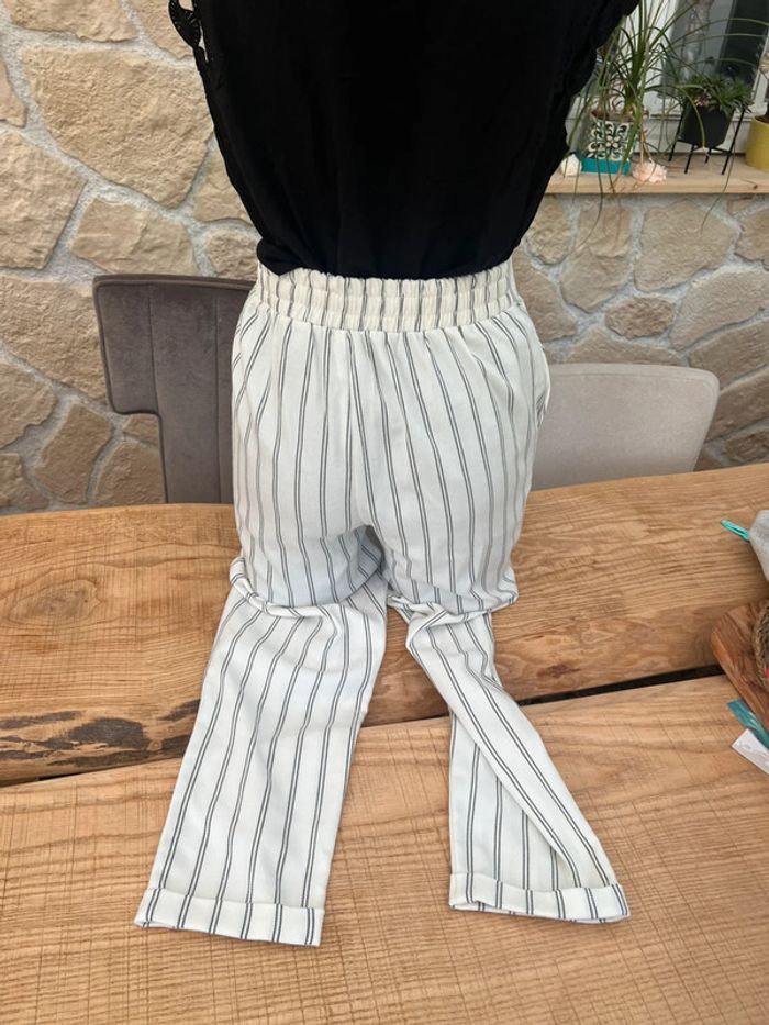 Pantalon femme blanc en lin à rayures été léger stradivarius XS 34 - photo numéro 5