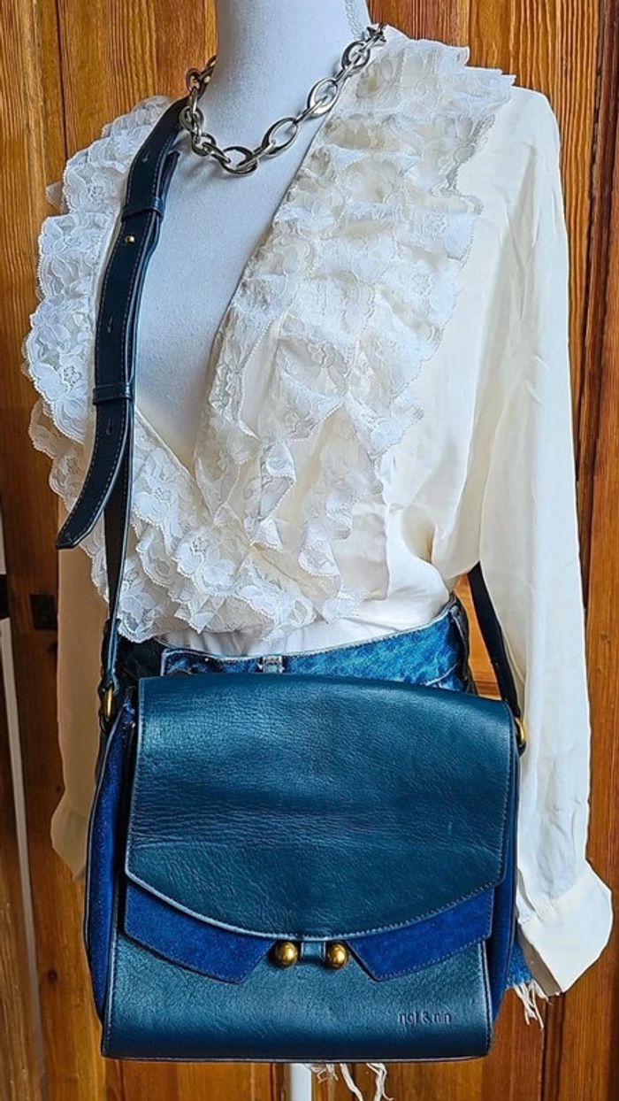 Sac en cuir Nat & Nin marine à bandoulière