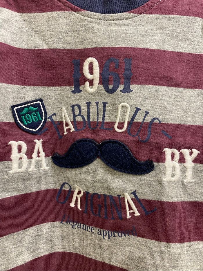 T-shirt manches longues gris bordeaux blanc moustache bébé garçon 12 mois Tape à l’œil - photo numéro 2