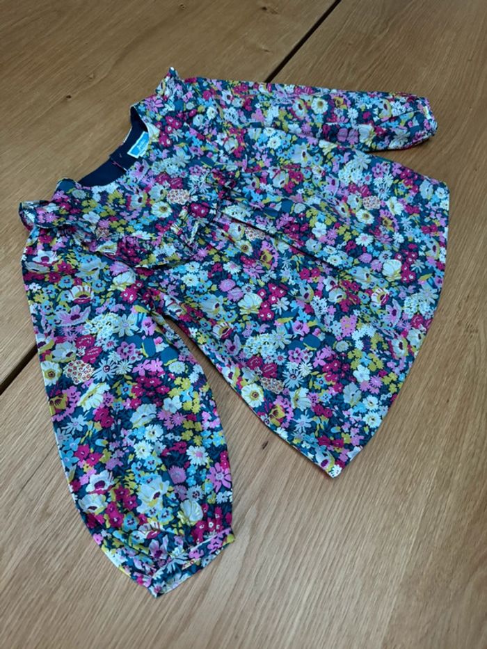 Blouse ML tissu liberty Thorpe, tons rose fushia/bleu/blanc/vert - Taille 3 Ans - photo numéro 4