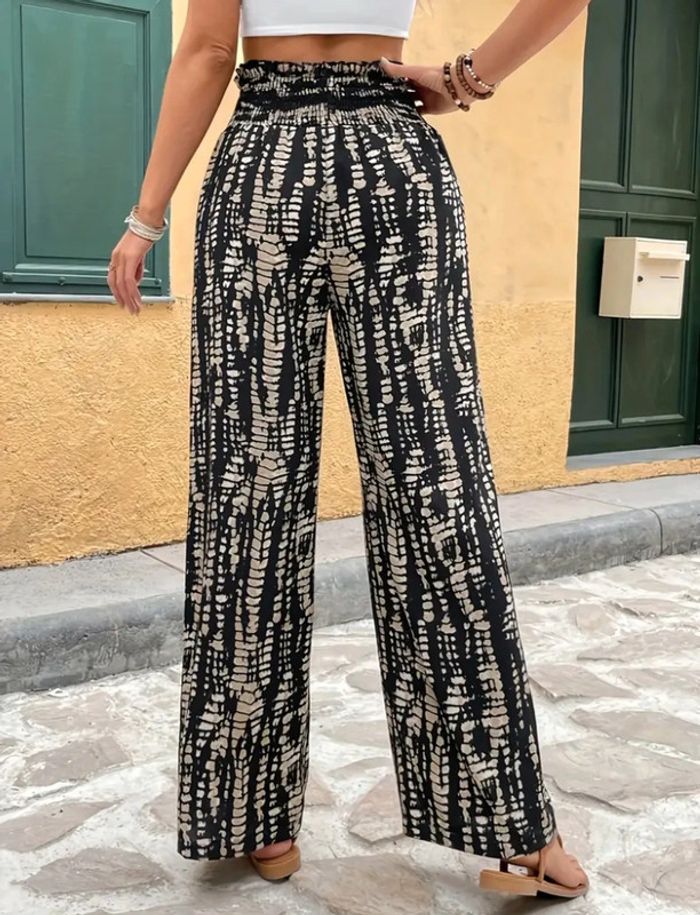 Pantalon fluide , noir et beige , idée cadeau, femme - photo numéro 2