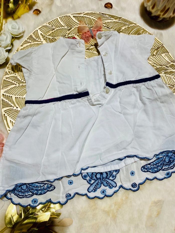 🌼 Ensemble blouse blanche + bloomer en denim Histoire de Fleur - bébé fille 12 mois TBE 🌼 - photo numéro 4