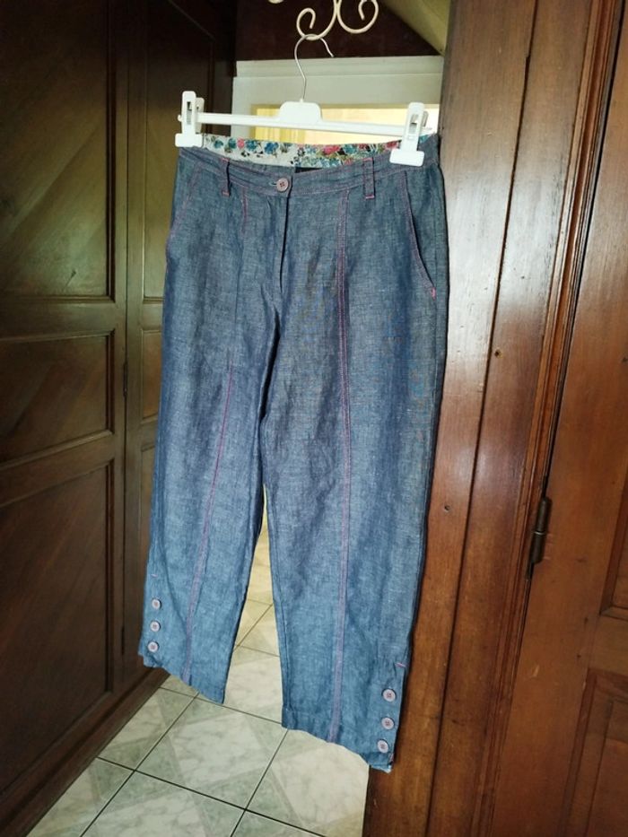 Pantacourt bleu rose vintage style denim y2k 38 - photo numéro 3