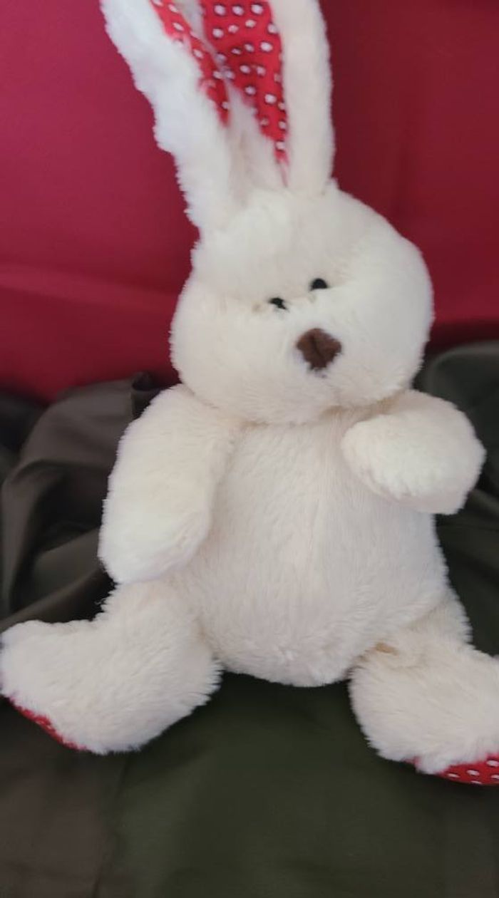 Doudou Peluche PLEIN NORD vm/wb Lapin Crème Pattes Oreilles Rouge Neuf - photo numéro 2