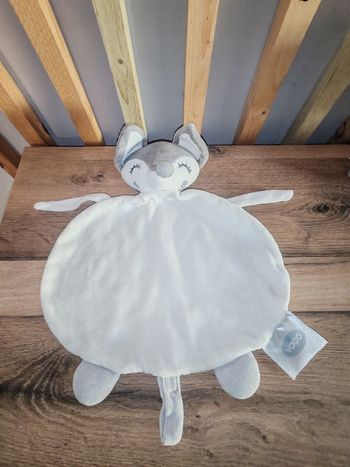 Renard vaco Gris et blanc attache suce