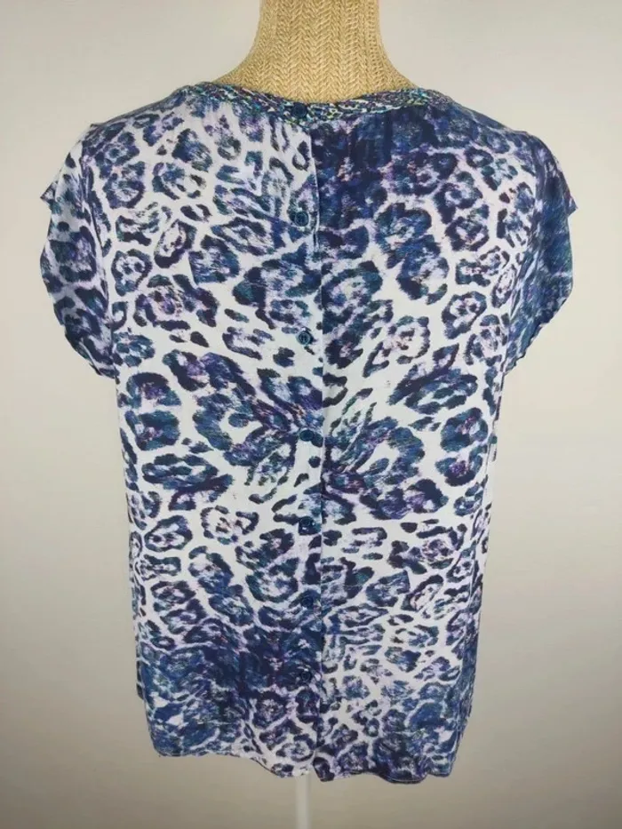 Blouse / top manches courtes léopard violet noir bleu blanc taille L Sud Express - photo numéro 2