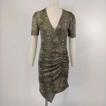 Robe courte imprimé serpent Cmt atelier taille 38 drapée col V manches courtes stretch A221