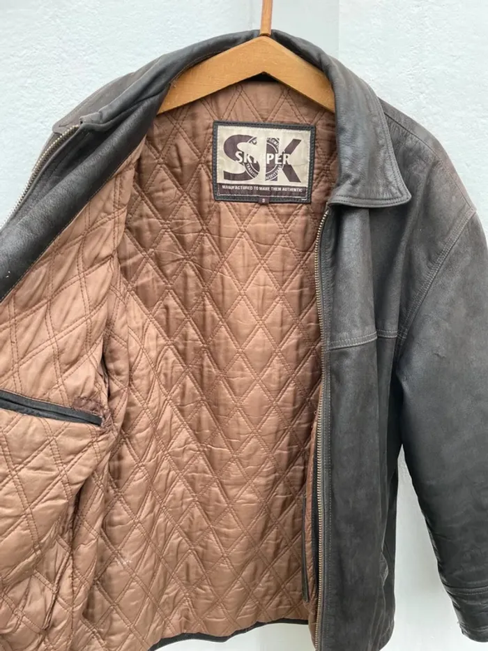Skipper brown leather jacket veste en cuir marron vintage Mens S - photo numéro 3