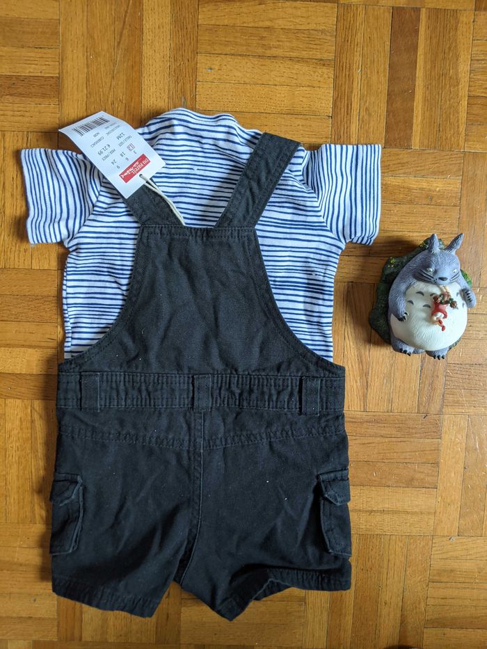 Très joli ensemble salopette court DPAM tee-shirt Petit Bateau 6 mois Neuf - photo numéro 4