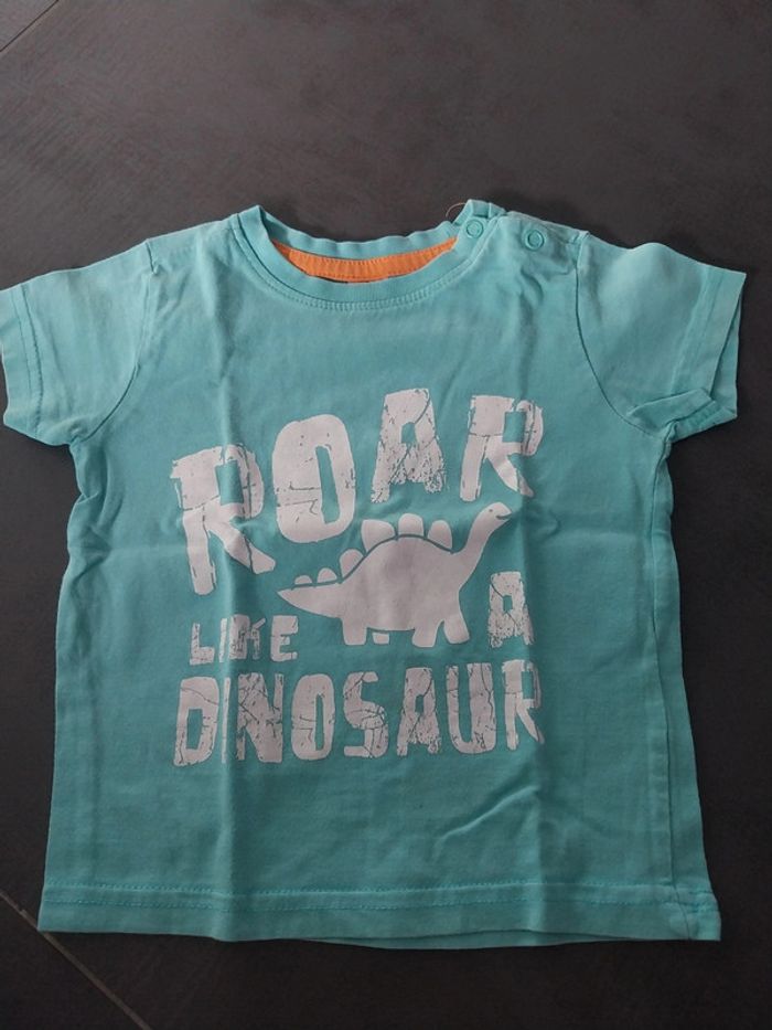 T-shirt bébé 18 mois turquoise dinosaure
