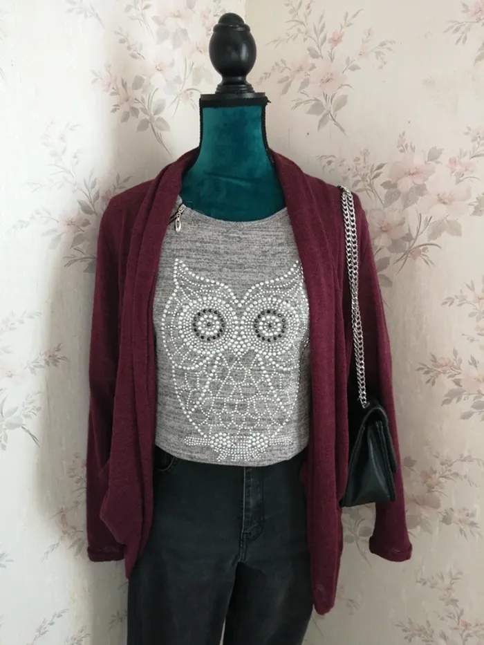 Gilet mi long bordeaux effet plissé / revd'elle / (M)