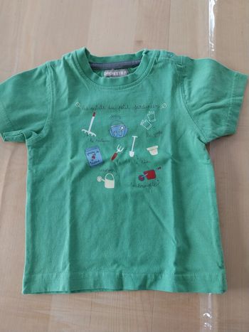 T-shirt bébé vert 12 mois motifs jardin