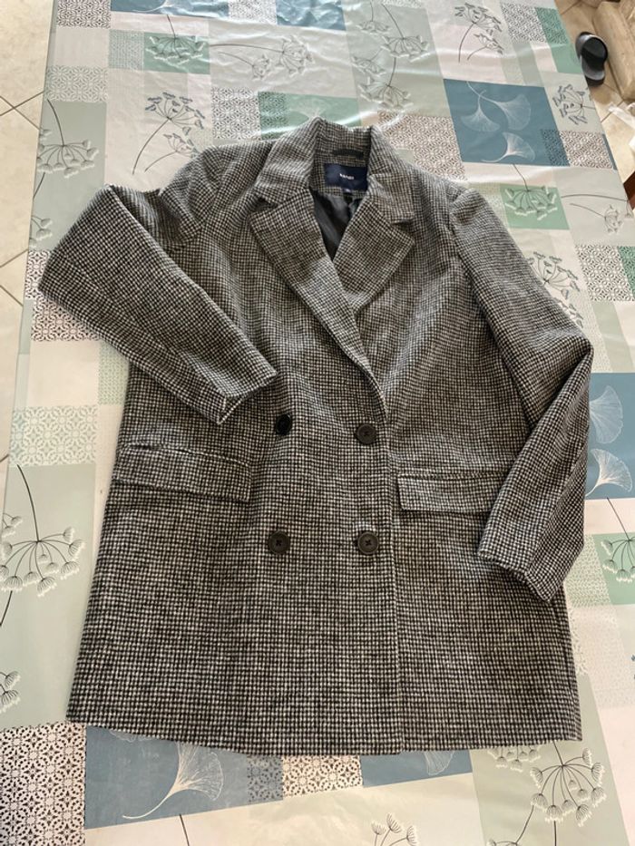 Veste manteau gris/noir à carreaux Kiabi taille 38